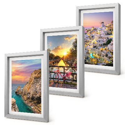 Set 3 slike u okviru Pogled na more sa zalaskom sunca i gradom