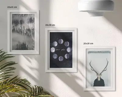 Komplet slika u okviru šumski krajolik u magli s mjesečevim mijenama i lubanjom jelena