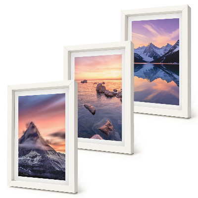 Set 3 slike u okviru Krajolici planina, jezera i zalazaka sunca