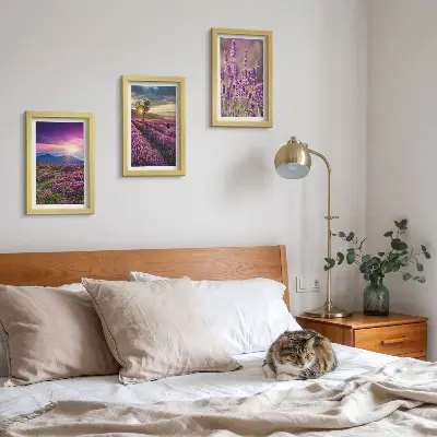 Krajolik s poljima lavande i zalaskom sunca set od 3 slike u okviru