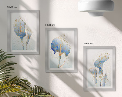 Set 3 slike u okviru Nježno plavo cvijeće na svijetloj pozadini