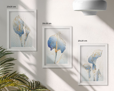 Set 3 slike u okviru Nježno plavo cvijeće na svijetloj pozadini