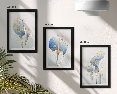 Set 3 slike u okviru Nježno plavo cvijeće na svijetloj pozadini