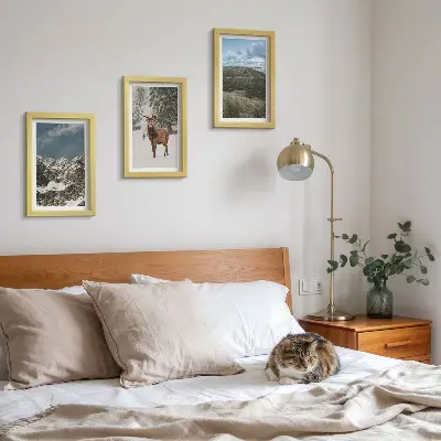 Komplet slika u okviru planine sa snijegom, jeleni u šumi i krajolici