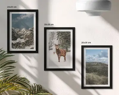 Komplet slika u okviru planine sa snijegom, jeleni u šumi i krajolici