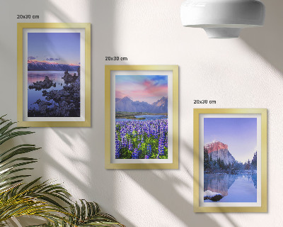 Set 3 slike u okviru Planinski krajolici s vodom, nebom i poljem cvijeća