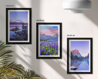 Set 3 slike u okviru Planinski krajolici s vodom, nebom i poljem cvijeća