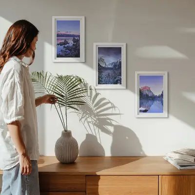 Zidna galerija slika planinski krajolici u sumrak s pogledom na vodu