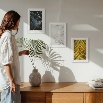 Set 3 slike u okviru s modernim geometrijskim uzorcima i prirodnim biljnim motivima