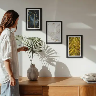 Set 3 slike u okviru s modernim geometrijskim uzorcima i prirodnim biljnim motivima