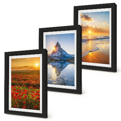 Set 3 slike u okviru Planinski i primorski krajolici sa zalascima sunca
