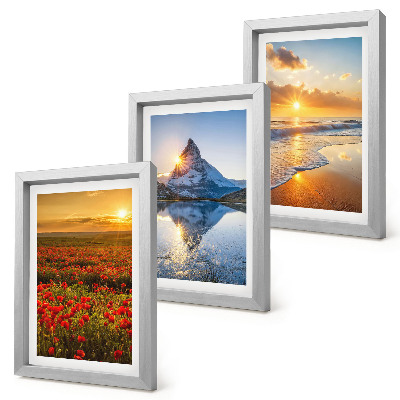 Set 3 slike u okviru Planinski i primorski krajolici sa zalascima sunca