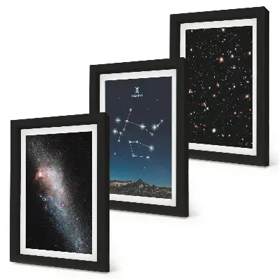 Set 3 slike u okviru motiva horoskopskog znaka Blizanci s prikazom galaksije, svemira i zvijezda