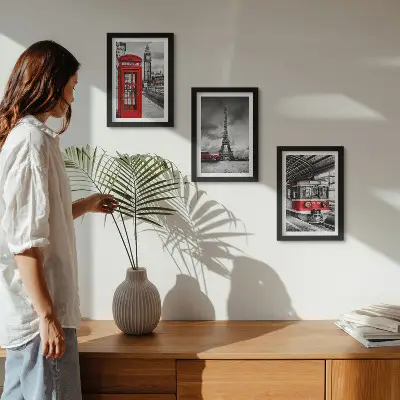 Zidna galerija slika kultni gradovi London i Pariz s motivom željezničkog prometa