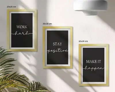 Set 3 slike u okviru s elegantnim motivacijskim sloganima na crnoj pozadini