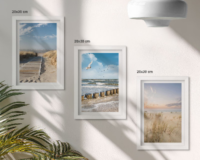 Zidna galerija slika Plaža s pijeskom, valovima, nebom i pticama u letu