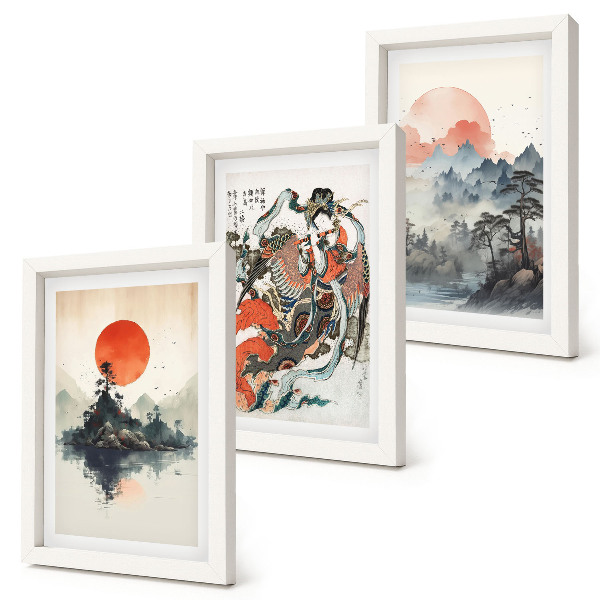Set 3 slike u okviru Azijski pejzaži i portreti u japanskom stilu