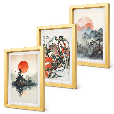 Set 3 slike u okviru Azijski pejzaži i portreti u japanskom stilu