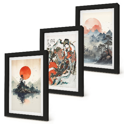 Set 3 slike u okviru Azijski pejzaži i portreti u japanskom stilu