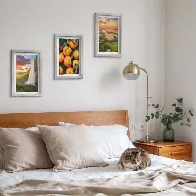 Set od 3 slike u okviru vodopad, planine i talijanski krajolik sa zalaskom sunca