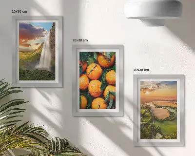 Set od 3 slike u okviru vodopad, planine i talijanski krajolik sa zalaskom sunca