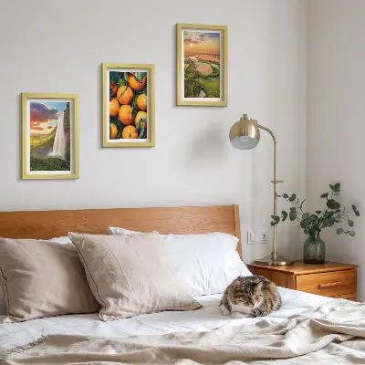 Set od 3 slike u okviru vodopad, planine i talijanski krajolik sa zalaskom sunca