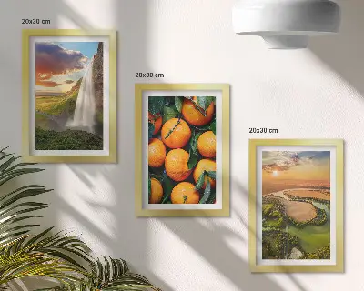Set od 3 slike u okviru vodopad, planine i talijanski krajolik sa zalaskom sunca