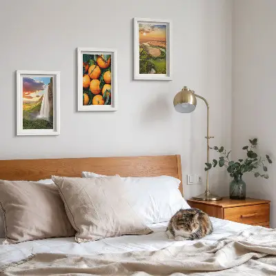 Set od 3 slike u okviru vodopad, planine i talijanski krajolik sa zalaskom sunca