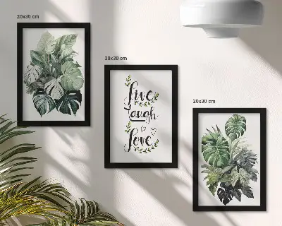 Set od 3 slike u okviru lisnato bilje s motivacijskim porukama živjeti, smijati se, voljeti