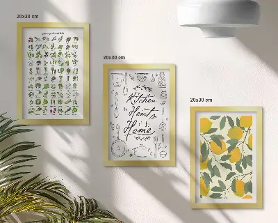 Zidna galerija slika s motivima začinskog bilja, kuhinjskog znaka i oslikanih limuna