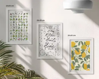 Zidna galerija slika s motivima začinskog bilja, kuhinjskog znaka i oslikanih limuna