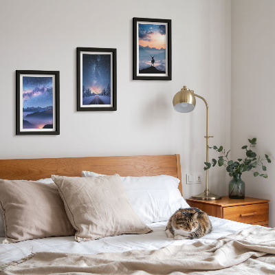 Set 3 slike u okviru Noćno nebo, planine, pejzaži u magli i jeleni