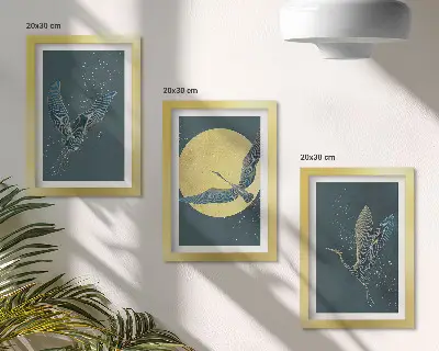 Komplet slika u okviru ždralovi u letu s motivom mjeseca i zvijezda