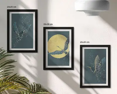 Komplet slika u okviru ždralovi u letu s motivom mjeseca i zvijezda