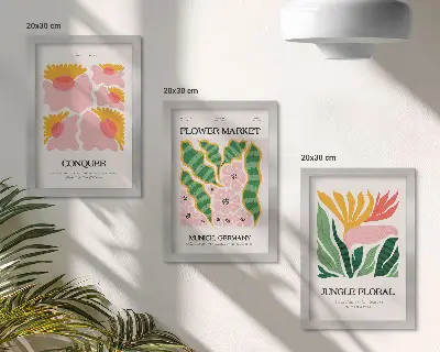 Zidna galerija slika cvijeće i lišće na modernim plakatima