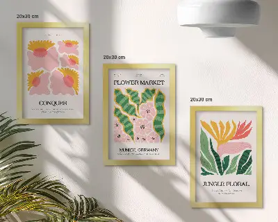 Zidna galerija slika cvijeće i lišće na modernim plakatima