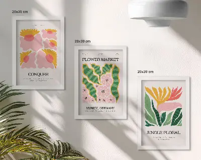 Zidna galerija slika cvijeće i lišće na modernim plakatima