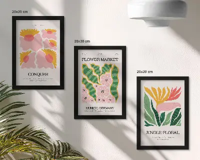 Zidna galerija slika cvijeće i lišće na modernim plakatima