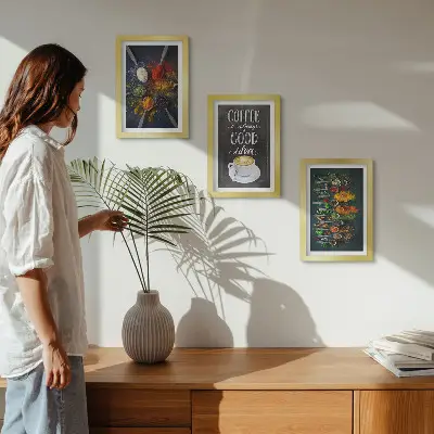 Set 3 slike u okviru motivi začinjene kave i kuhinjskog bilja