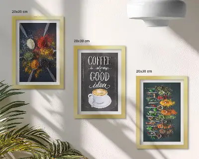 Set 3 slike u okviru motivi začinjene kave i kuhinjskog bilja