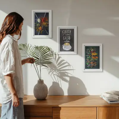 Set 3 slike u okviru motivi začinjene kave i kuhinjskog bilja