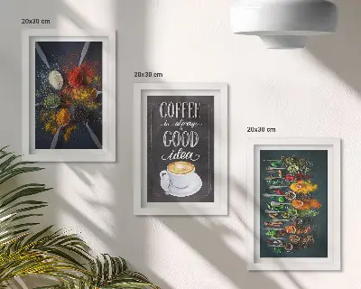 Set 3 slike u okviru motivi začinjene kave i kuhinjskog bilja