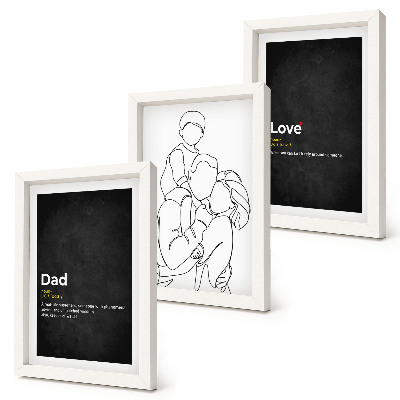 Set 3 slike u okviru Obiteljska linijska umjetnost s definicijama ljubavi i očinstva