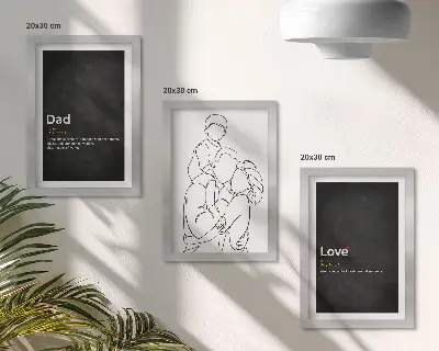 Set od 3 slike u okviru obiteljska linijska umjetnost s definicijama ljubavi i očinstva