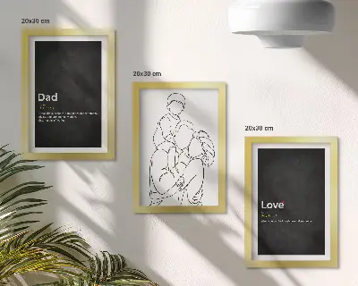 Set od 3 slike u okviru obiteljska linijska umjetnost s definicijama ljubavi i očinstva