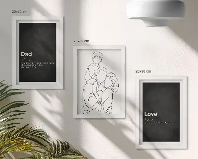 Set od 3 slike u okviru obiteljska linijska umjetnost s definicijama ljubavi i očinstva