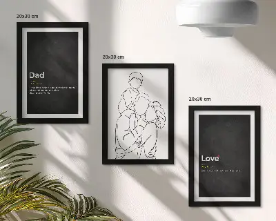 Set od 3 slike u okviru obiteljska linijska umjetnost s definicijama ljubavi i očinstva