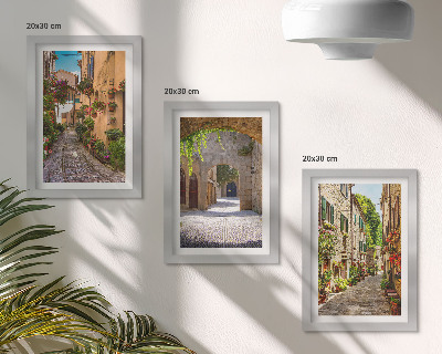 Set 3 slike u okviru Talijanske ulice s cvijećem i pejzažnom arhitekturom