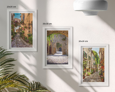 Set 3 slike u okviru Talijanske ulice s cvijećem i pejzažnom arhitekturom