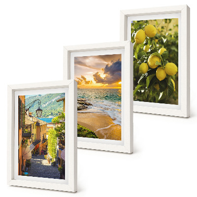 Set 3 slike u okviru Slikovite ulice, more, plaža i stabla citrusa